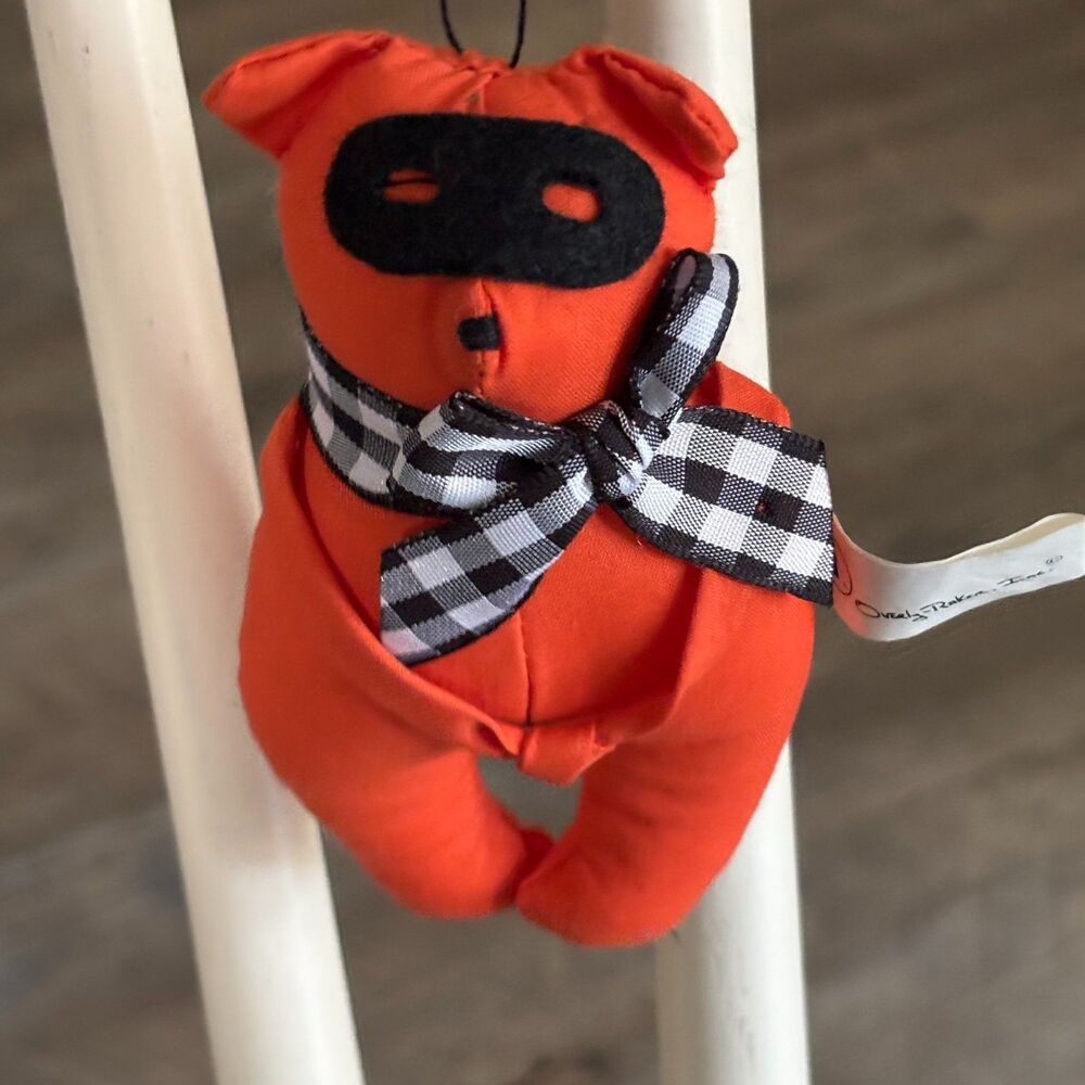Vtg Overly Raker 5" Orange Halloween Masked Bear Ornament Folk Art Shelf Sitter